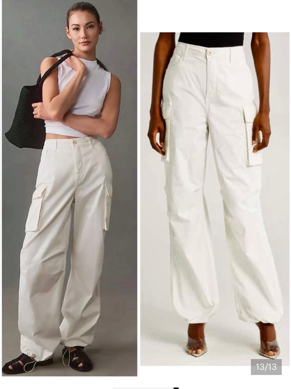 NEW Good American Baggy Cargo Pants Cloud White Drawstring Waist Size 4 27 S M